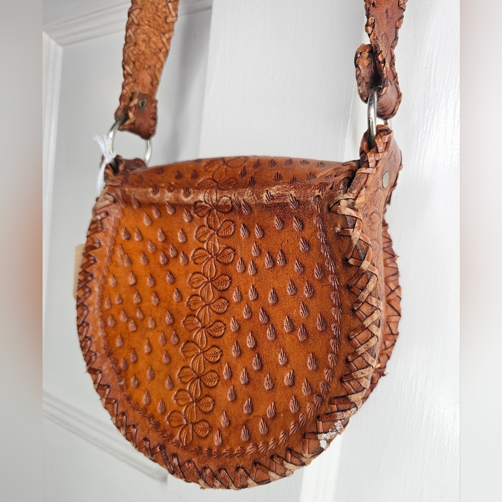 VTG 70s Tooled Leather Bag - Picture 11 of 14